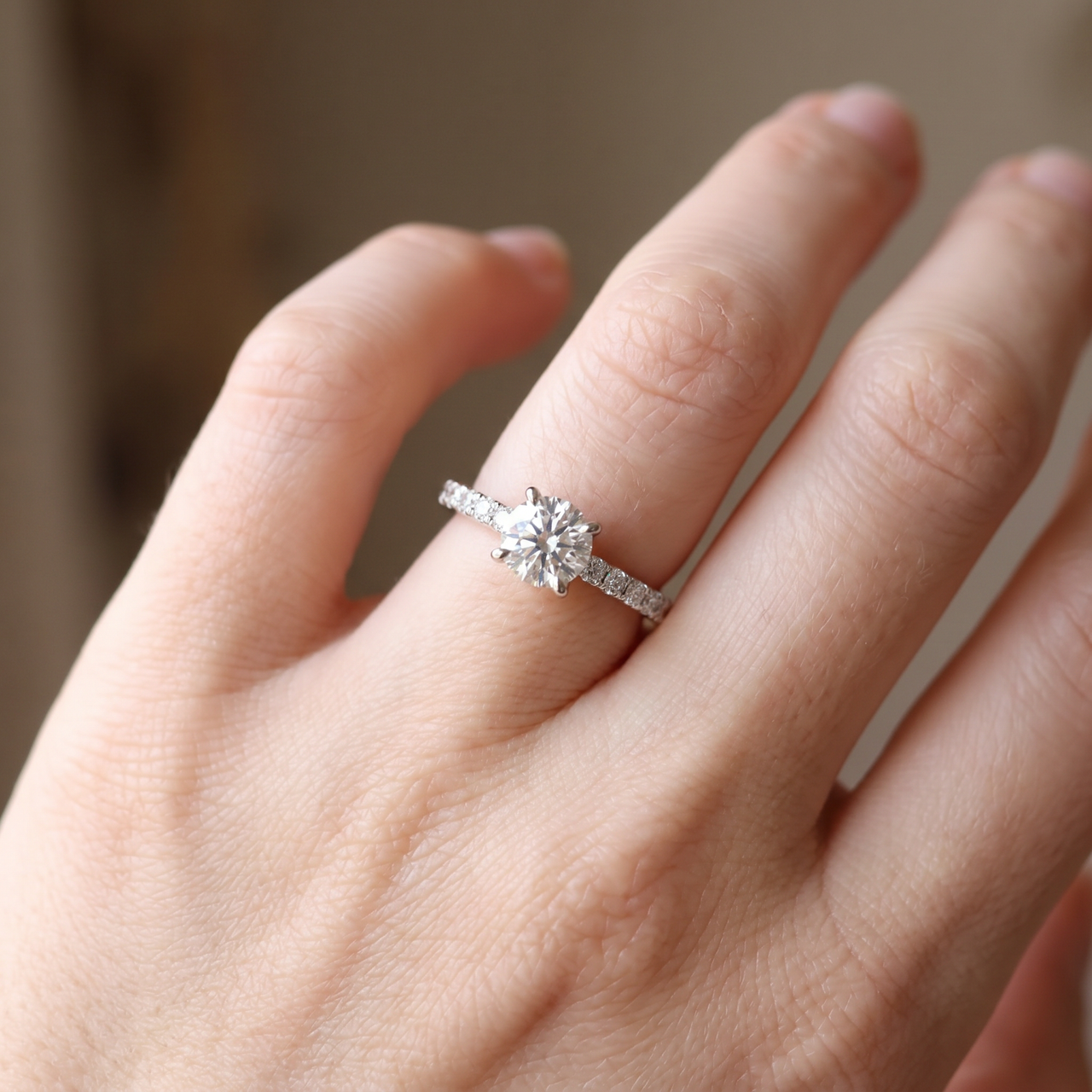 1 Ct Round Diamond Engagement Ring 14k White Gold Prong Set Single Row (H-I, I1)
