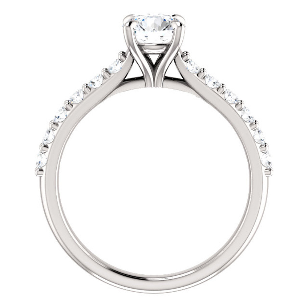 1 Ct Round Diamond Engagement Ring 14k White Gold Prong Set Single Row (H-I, I1)