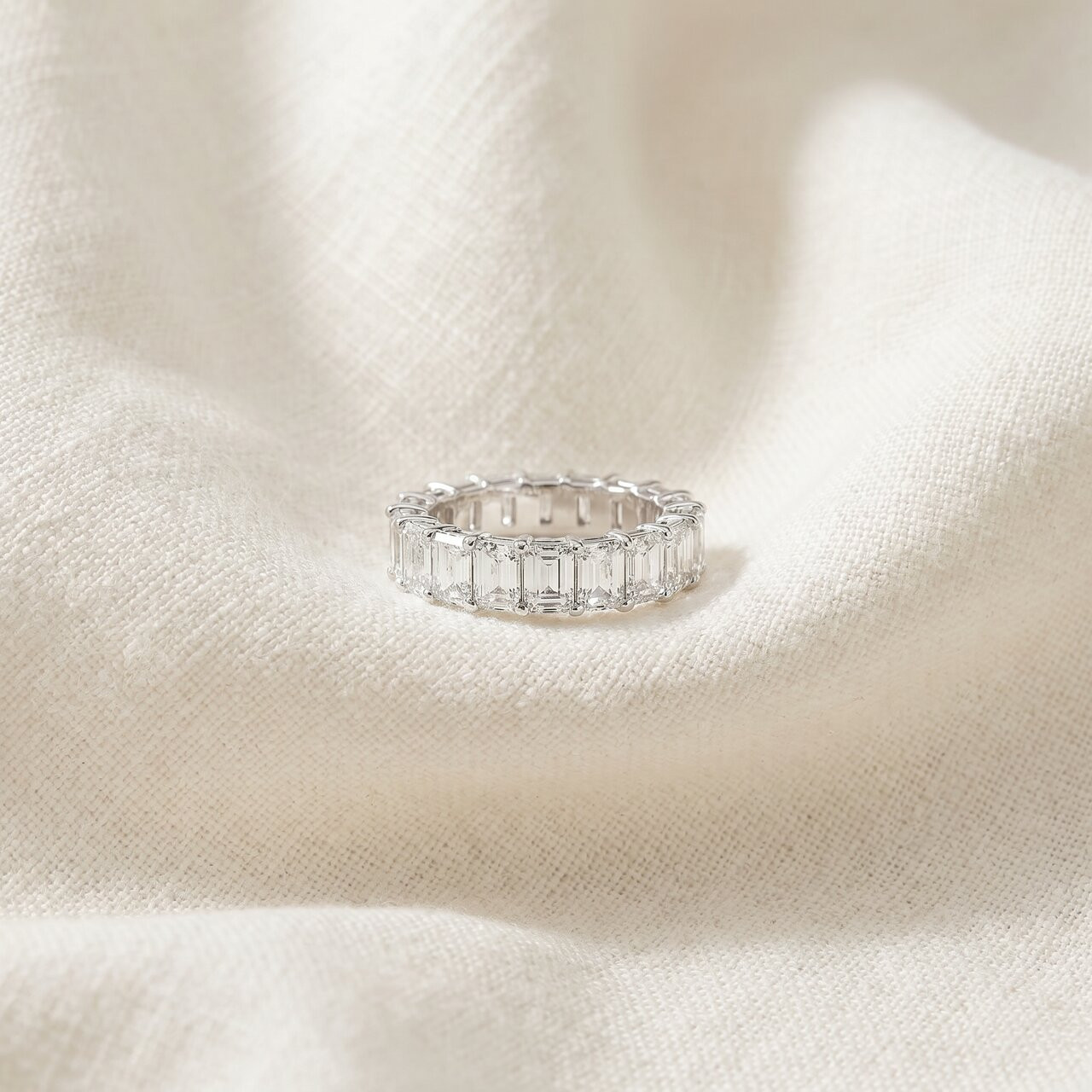 Platinum 4.60 Ct Emerald Diamond Eternity Ring Womens Anniversary Band Lab Grown (F-G, VS)