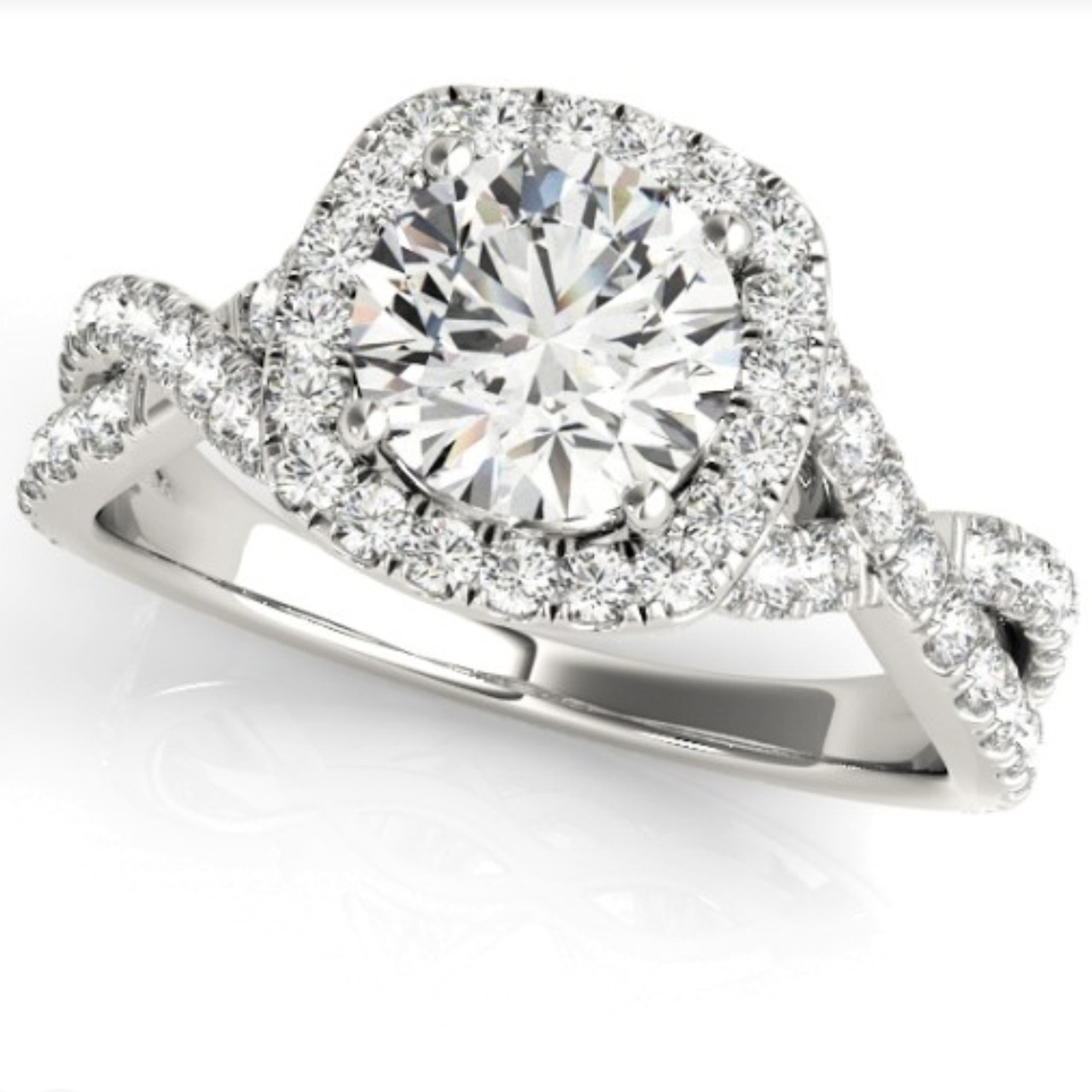 1 Ct Diamond Cushion Halo Engagement Ring In 14k White Yellow Or