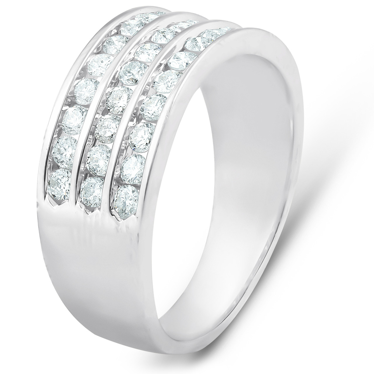 1 Ct TDW Three Row Channel Set Diamond Wedding Ring 10k White Gold Band (H-I, I1)
