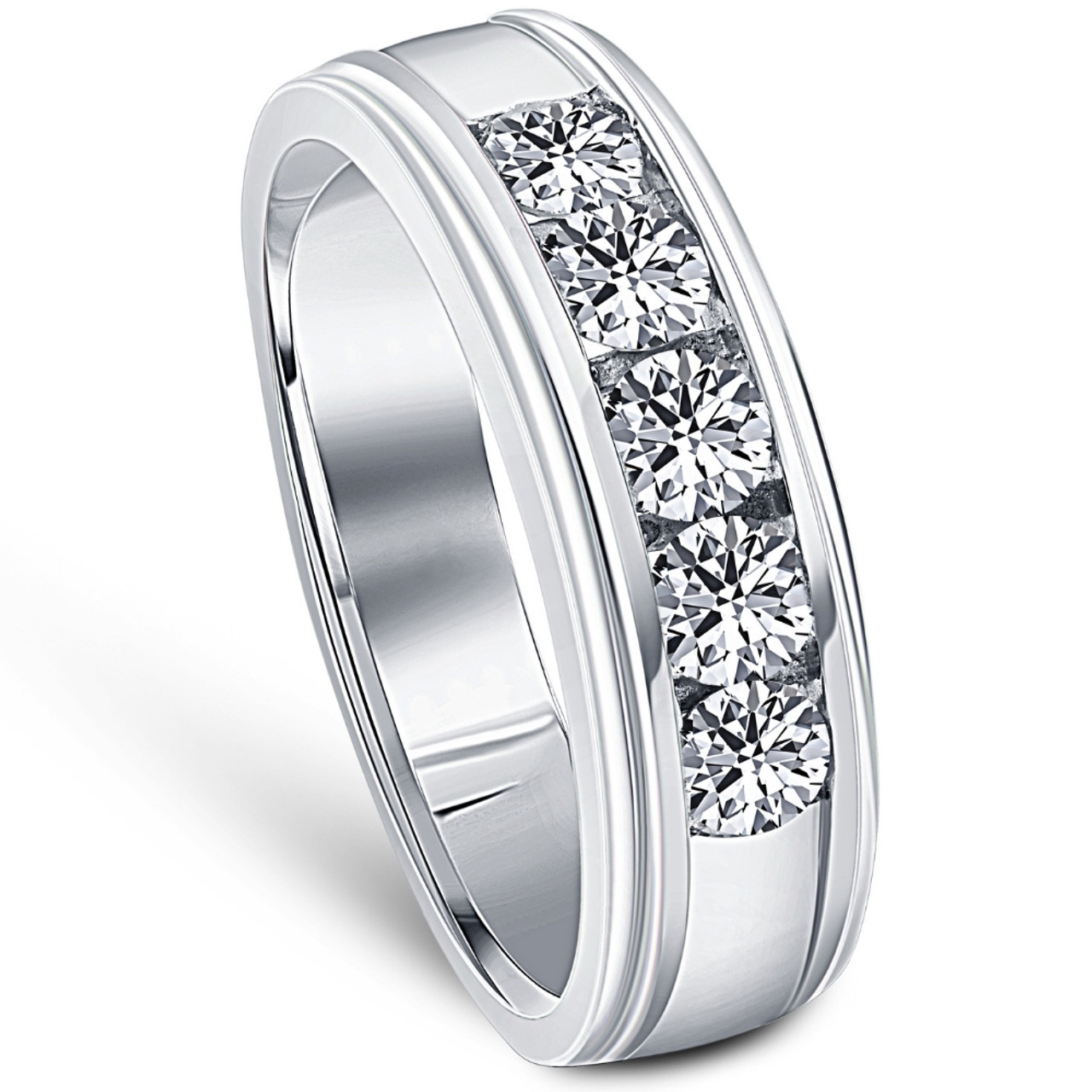 1 Ct Mens Diamond 5 Stone Wedding Ring Channel Set Classic Ring