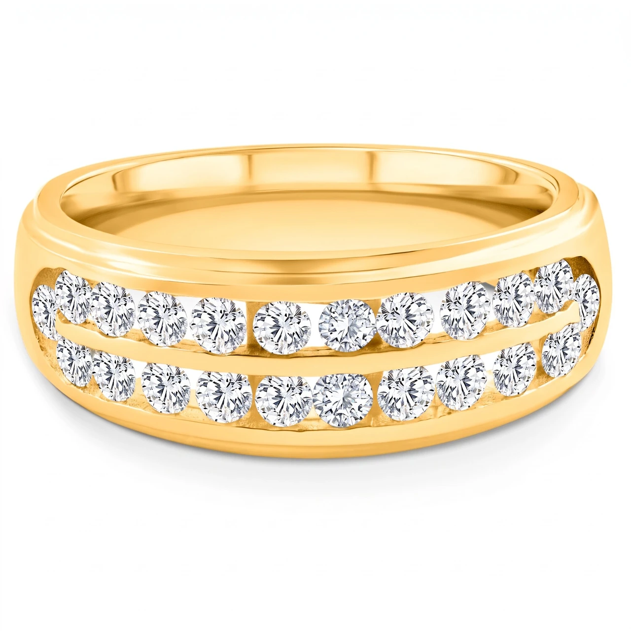 1 Ct Diamond Mens Double Row Wedding Ring 10k Yellow Gold (H-I, I1)