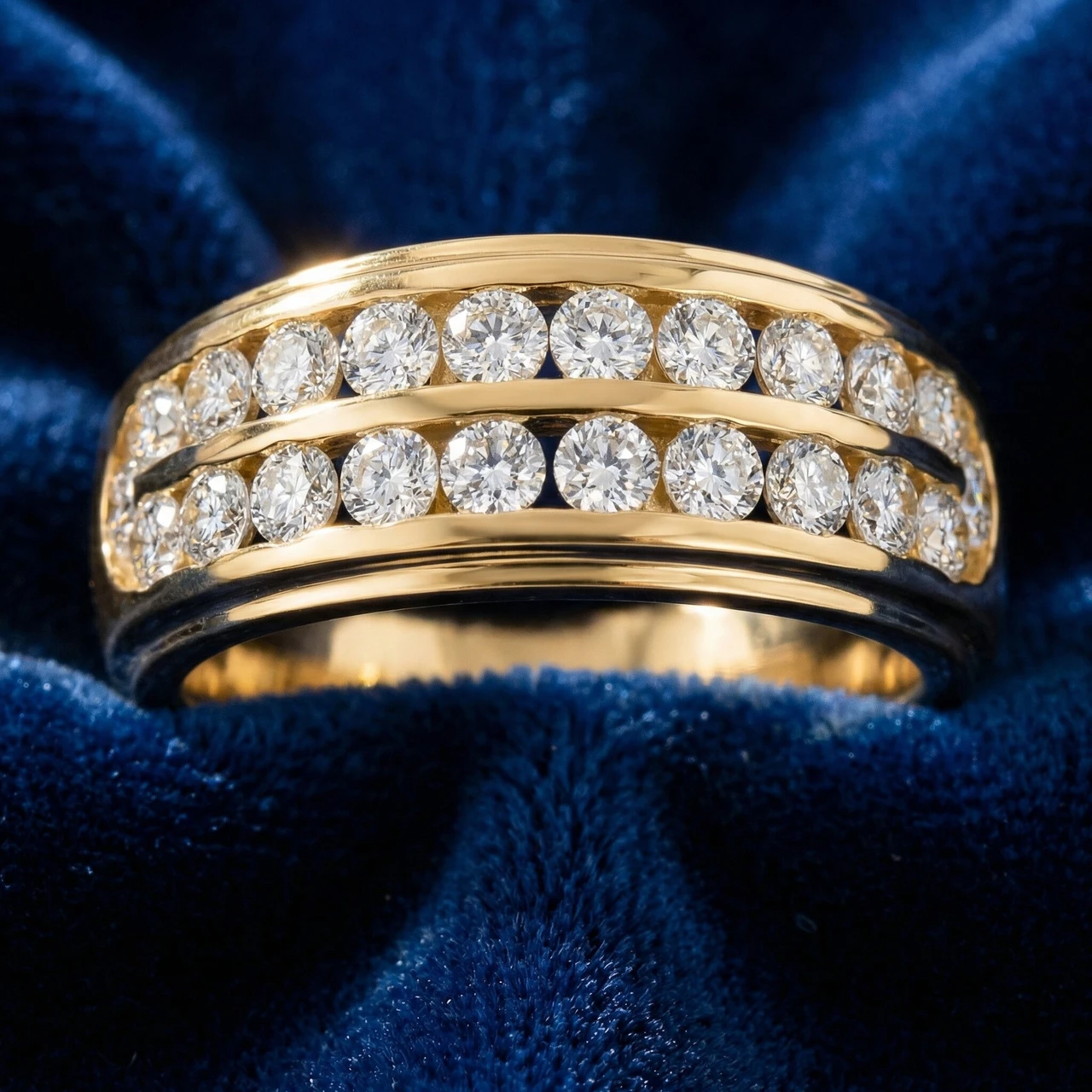 1 Ct Diamond Mens Double Row Wedding Ring 10k Yellow Gold (H-I, I1)
