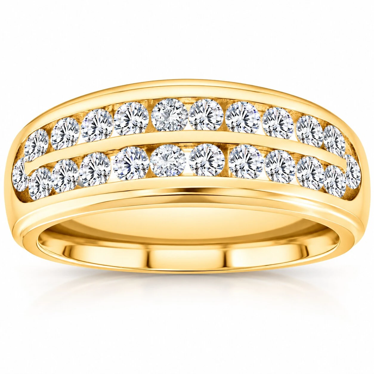1 Ct Diamond Mens Double Row Wedding Ring 10k Yellow Gold (H-I, I1)
