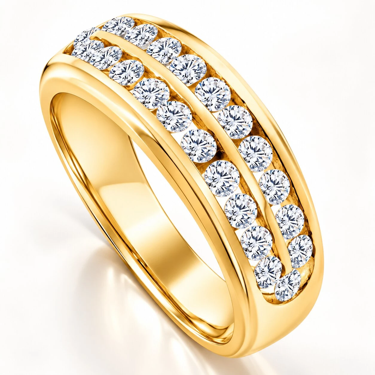 1 Ct Diamond Mens Double Row Wedding Ring 10k Yellow Gold (H-I, I1)