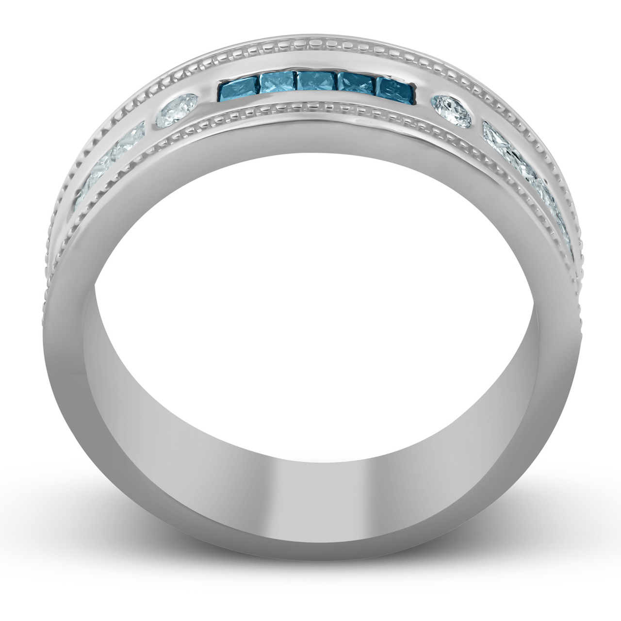 1/2 Ct Mens Blue Diamond Princess Cut Wedding Ring 10k White Gold (H-I, I1) 1/2 Ct Mens Blue Diamond Princess Cut Wedding Ring 10k White Gold (H-I, I1)