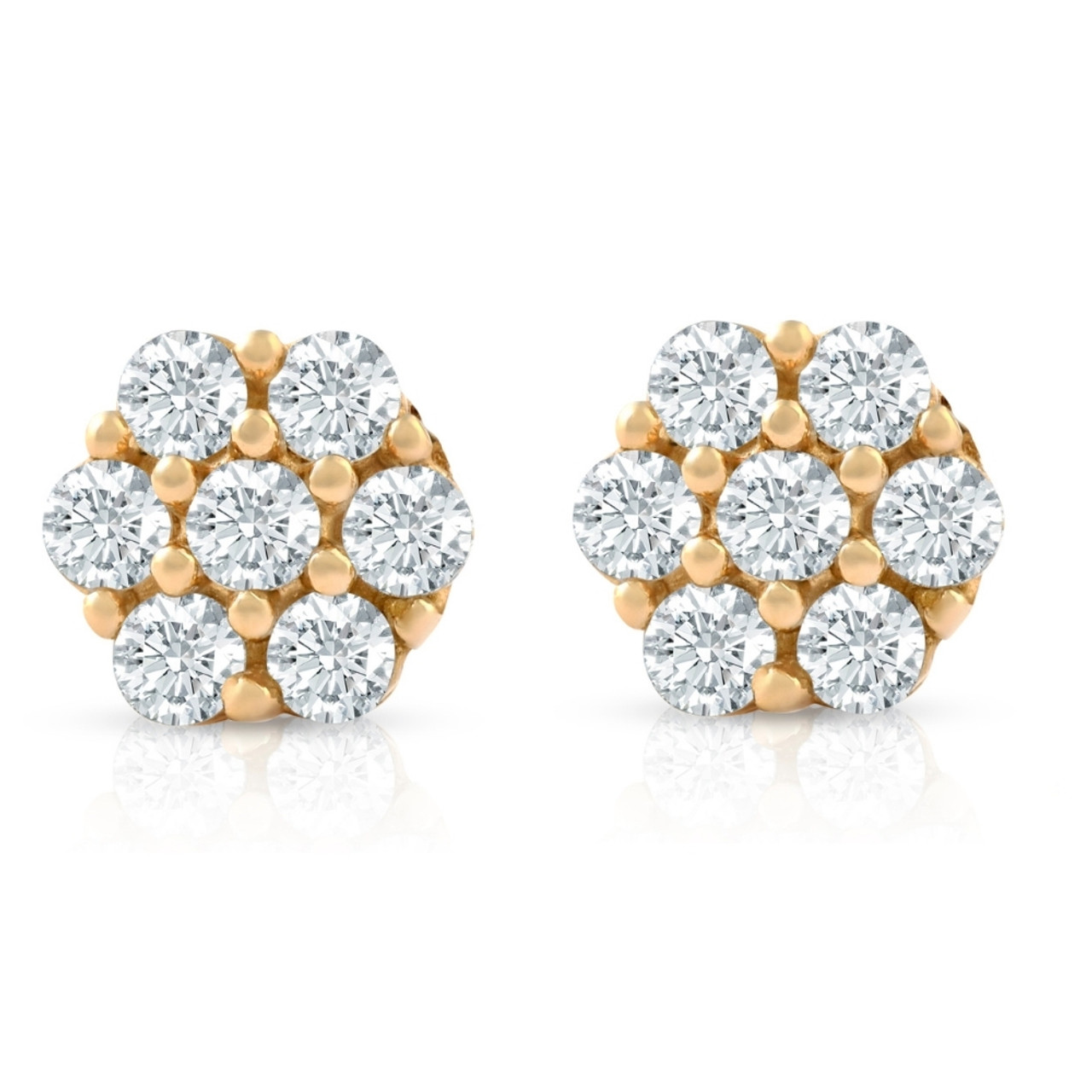 14k Yellow Gold - Flower Thick Stud Earrings Screw Back, Polished