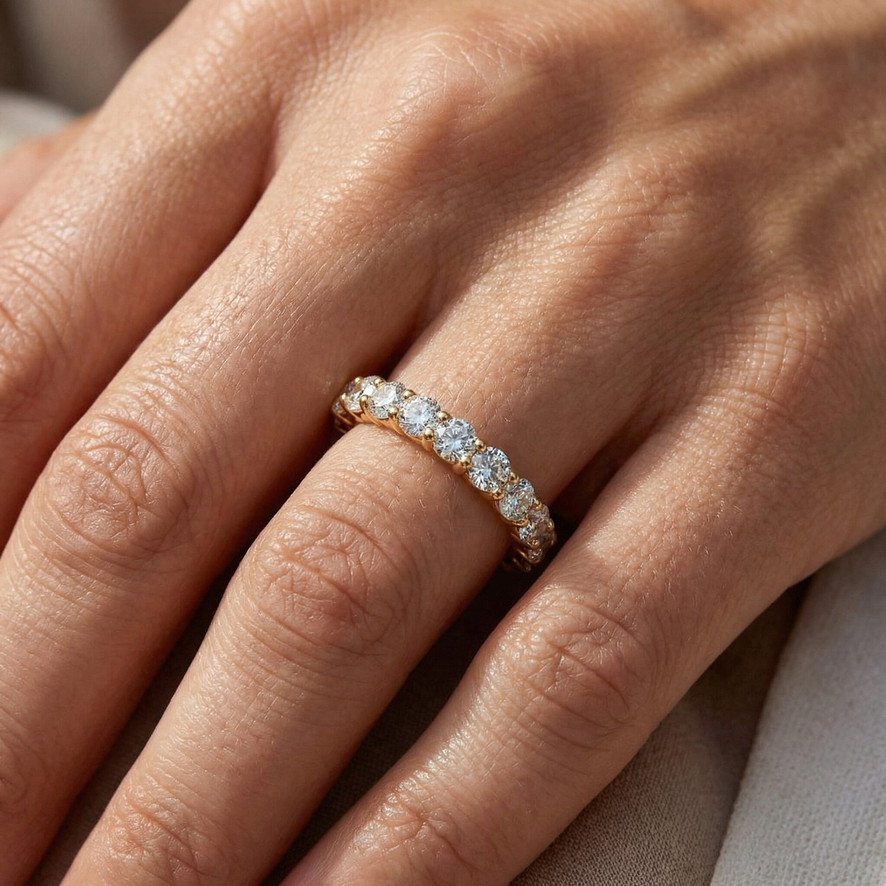 1 3/8 Ct TDW Diamond Eternity Ring Shared Prong Anniversary Band 14k Yellow Gold (H-I, SI)