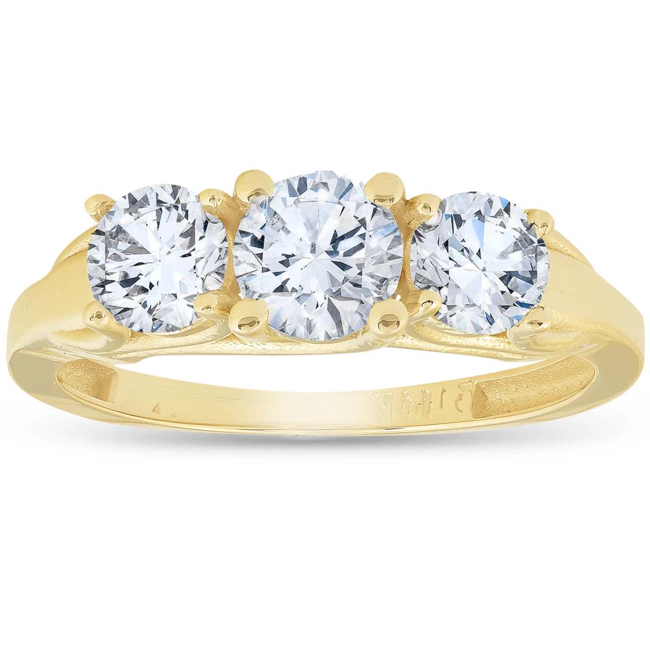 1.40 Ct Genuine Diamond Three Stone Engagement Ring 14k Yellow Gold (G-H, I1)