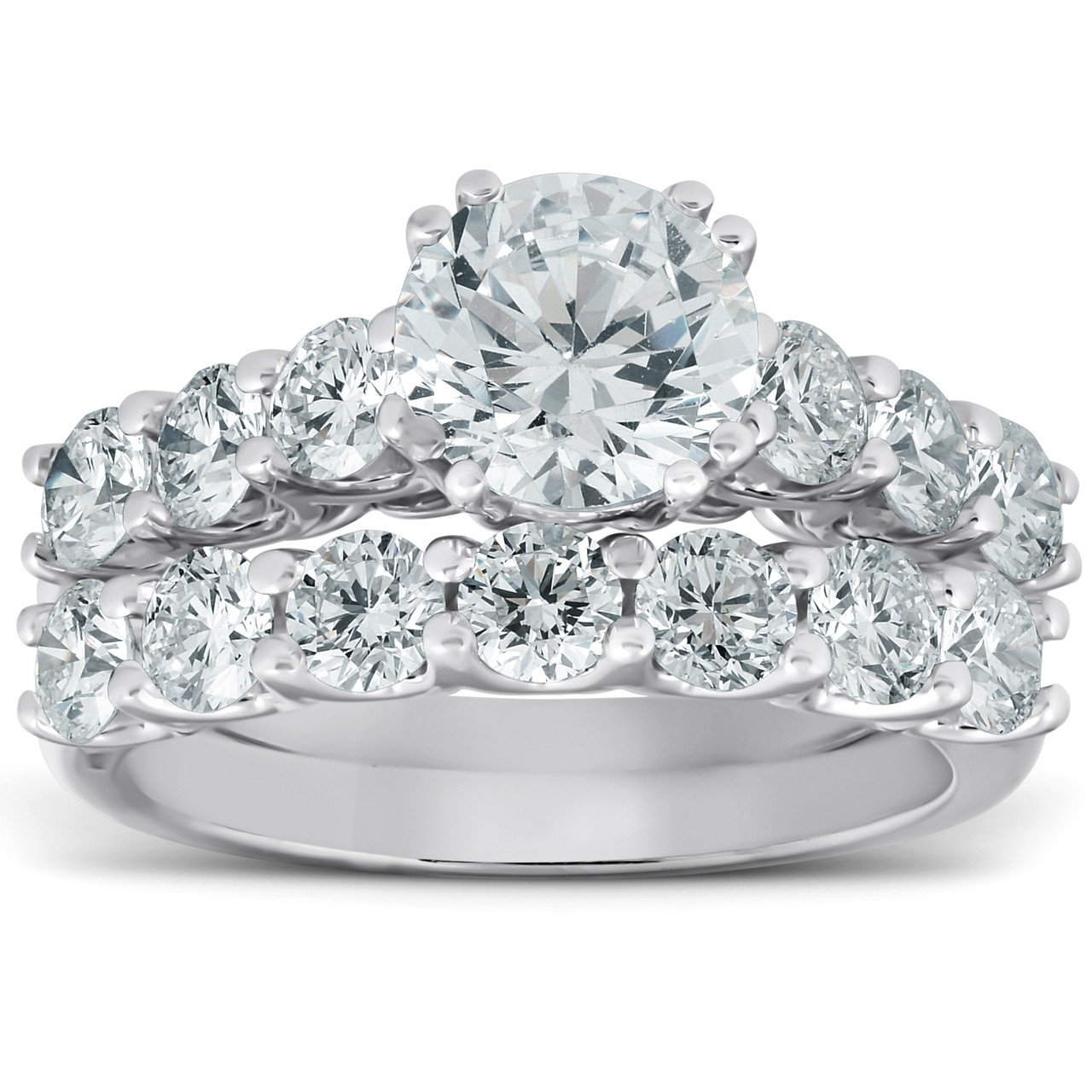 3 Ct Diamond Engagement Wedding Ring Set (1ct Center) 14k White Gold ...