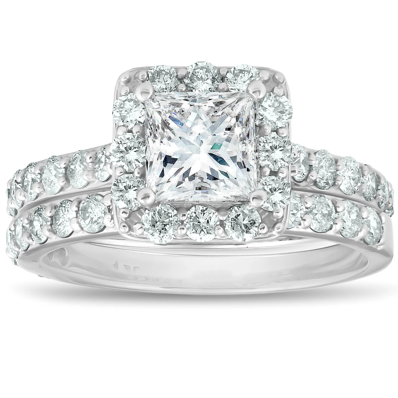 2 1/2 Ct Halo Princess Cut Diamond Engagement Wedding Ring Set 14k White Gold (G-H, SI)