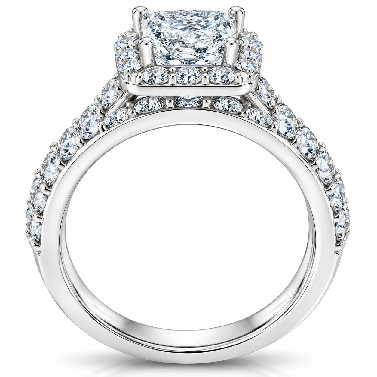 2 1/2 Ct Halo Princess Cut Diamond Engagement Wedding Ring Set 14k White Gold (G-H, SI)