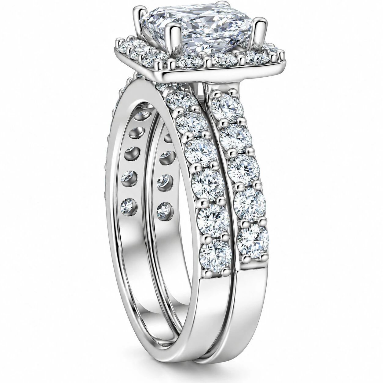 2 1/2 Ct Halo Princess Cut Diamond Engagement Wedding Ring Set 14k White Gold (G-H, SI)