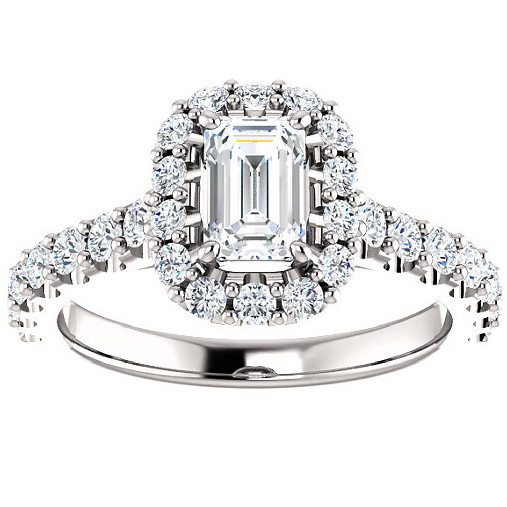 1.75 Ct Emerald Diamond Halo Engagement Ring 14k White Gold Lab Grown (F-G, VS)