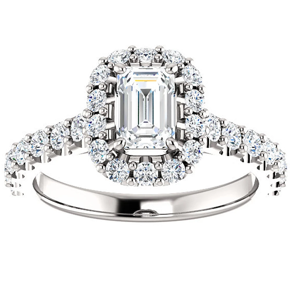 1.75 Ct Emerald Diamond Halo Engagement Ring 14k White Gold Lab Grown (F-G, VS)