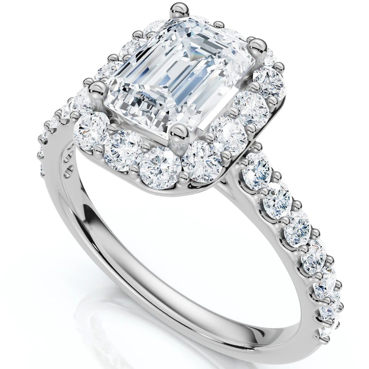 1.75 Ct Emerald Diamond Halo Engagement Ring 14k White Gold Lab Grown (F-G, VS)