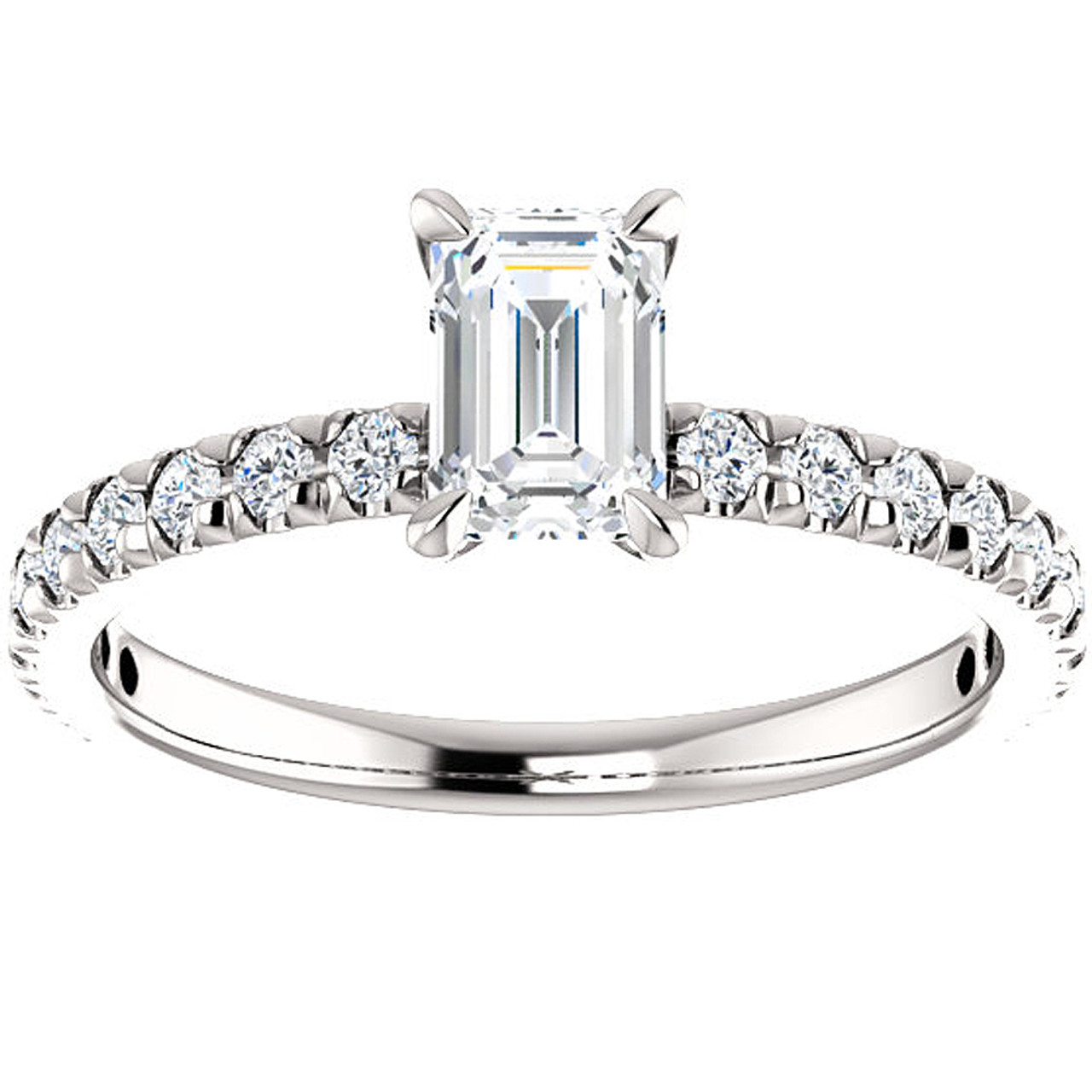 1 1/2 Ct Emerald Cut Diamond Engagement Ring 14k White Gold