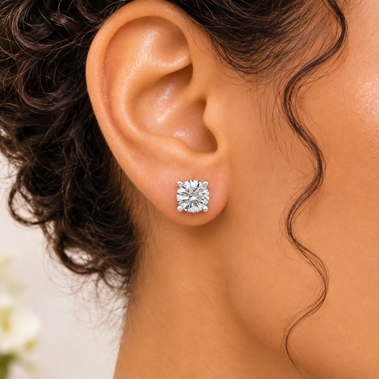 1.25 ct Solitaire Diamond Stud 4 Prong Earrings 14K White Gold Enhanced (F-G, SI)