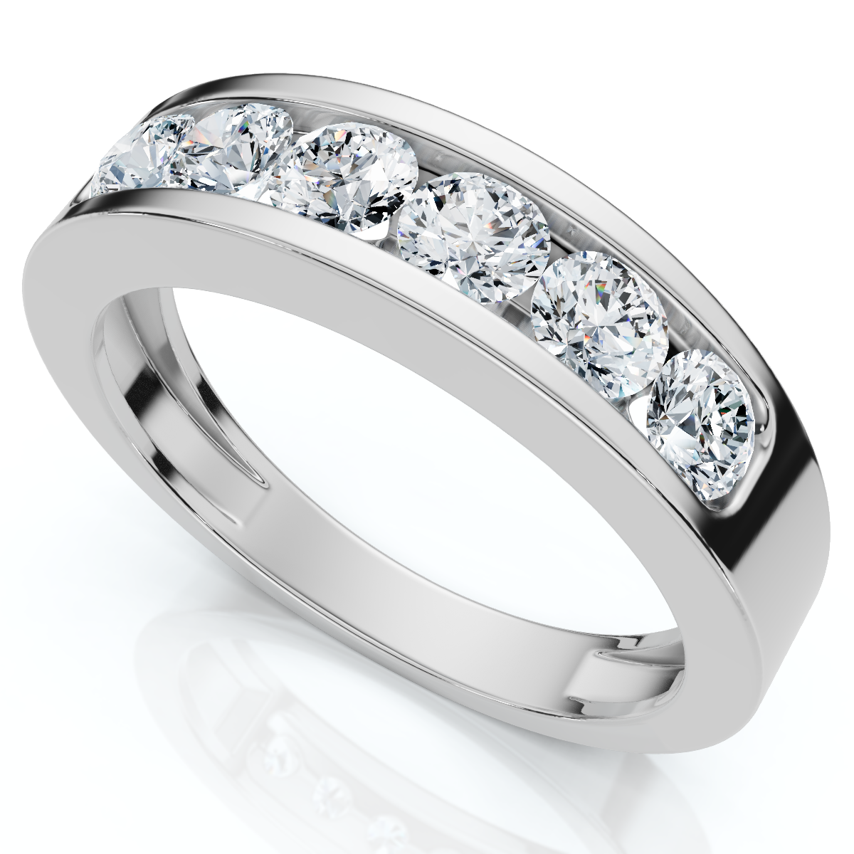 1Ct Diamond Channel Set Polished Wedding Band Mens Ring 14k White Gold Lab Grown (G-H, VS2-SI1)