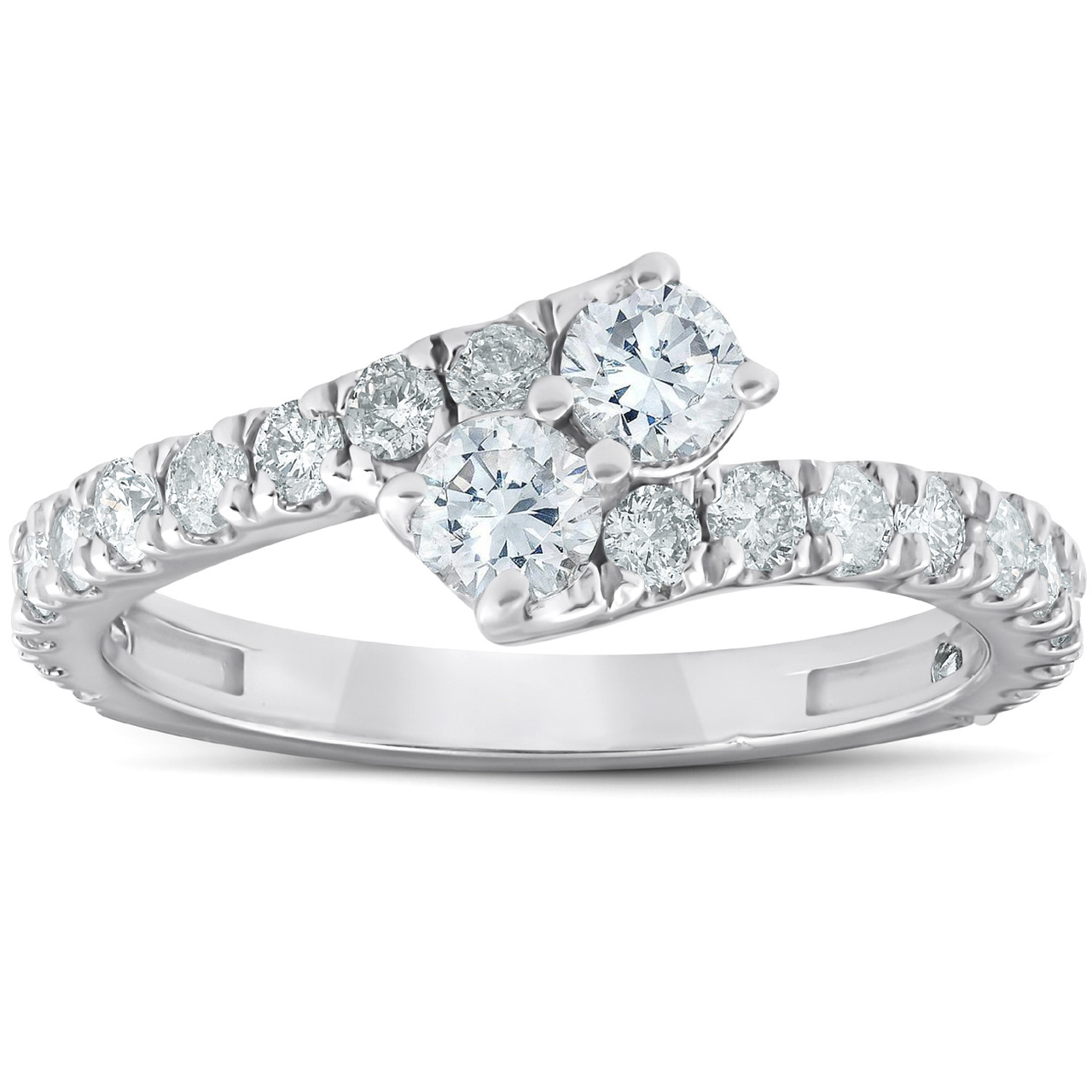 1 Ct Two Stone Diamond Forever Us Anniversary Engagement Ring 10k White Gold (G-H, I1)