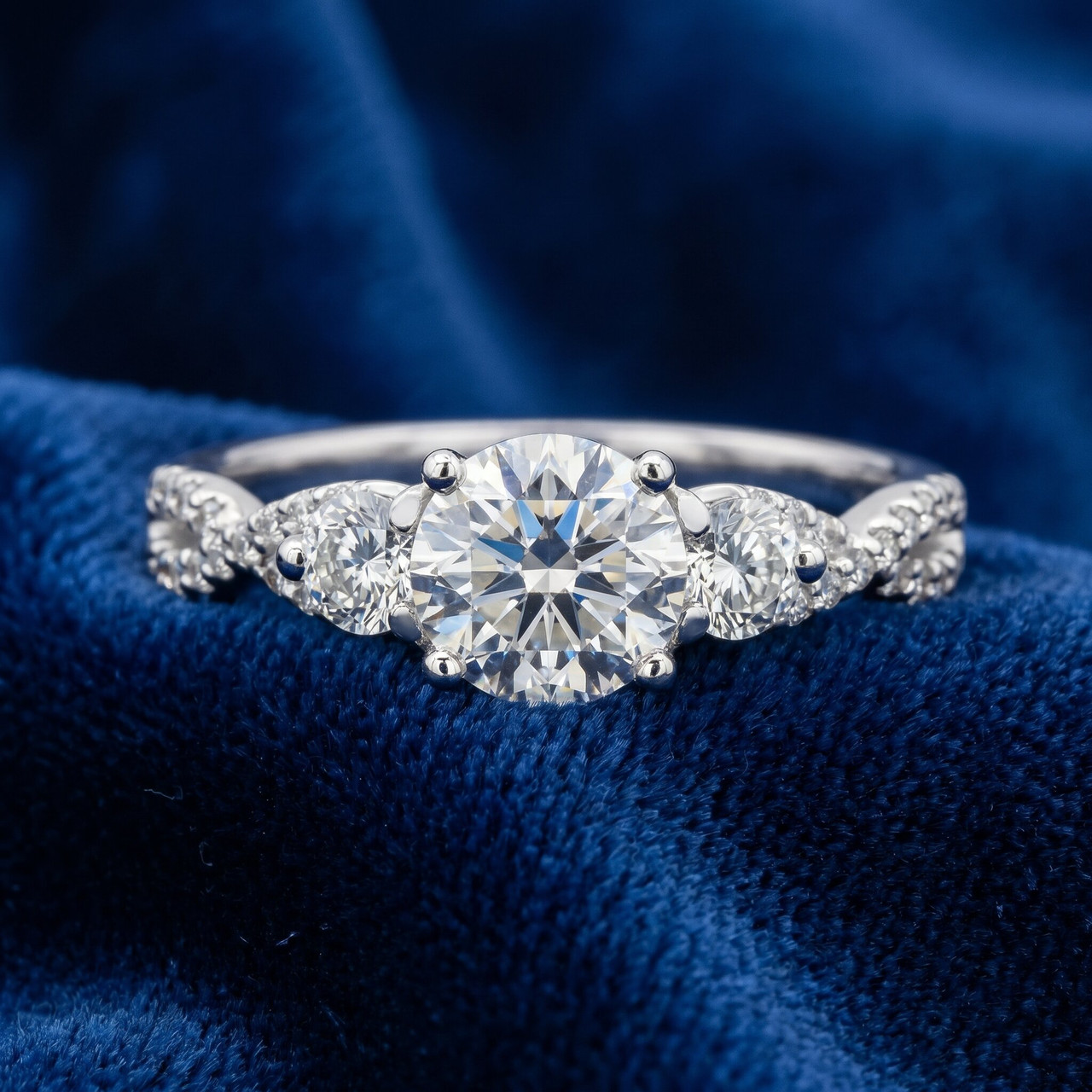 1 1/2Ct Three Stone Diamond & Moissanite Infinity Engagement Ring 14k White Gold (G-H, VS)