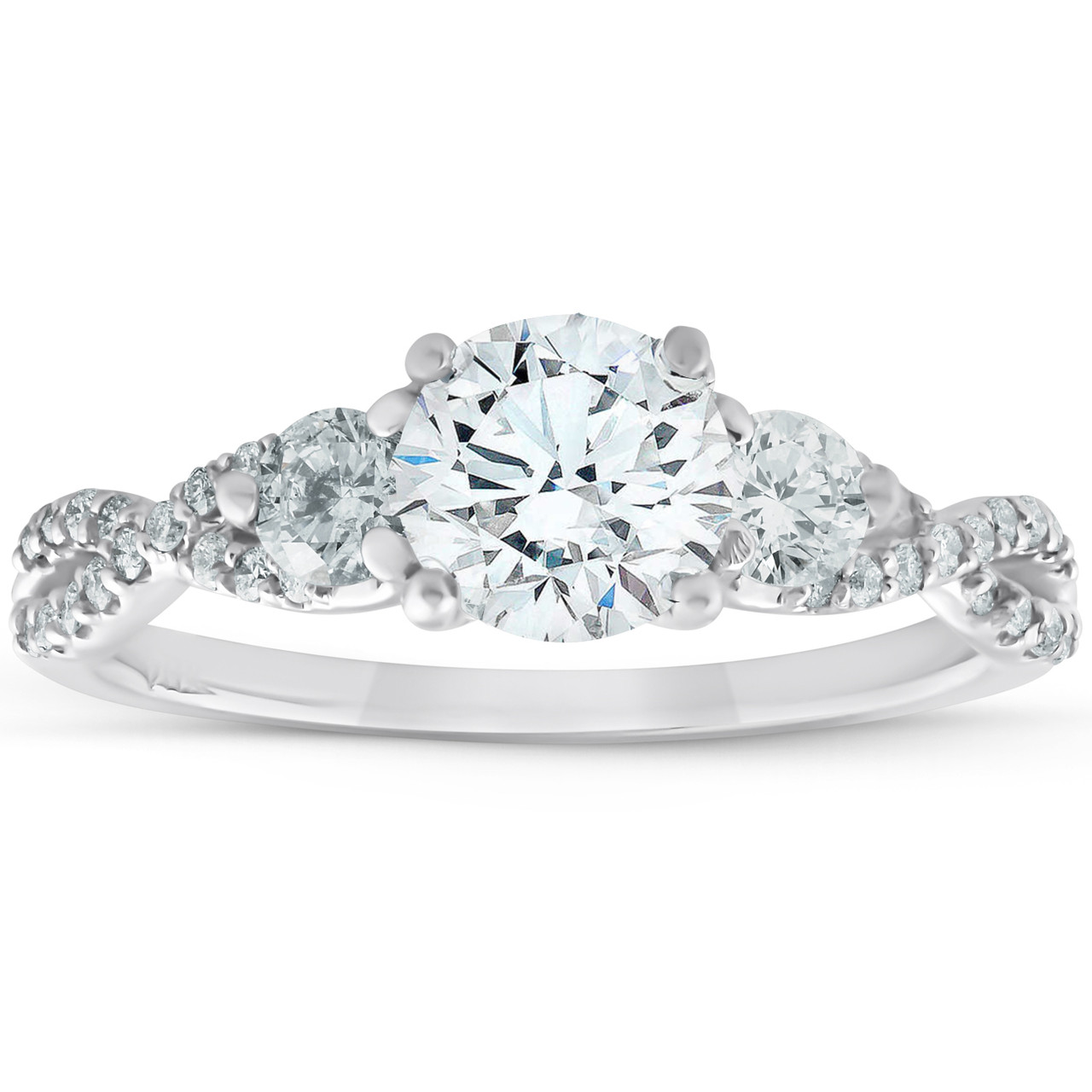1 1/2Ct Three Stone Diamond & Moissanite Infinity Engagement Ring 14k White Gold (G-H, VS)