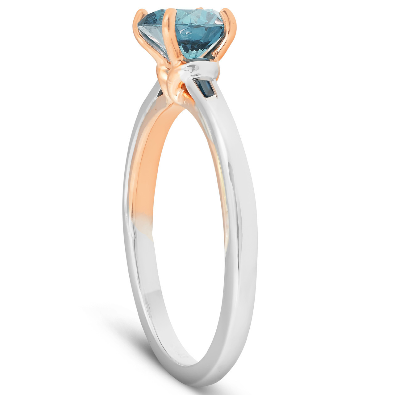 1 Ct Blue Diamond Solitaire Two Tone Engagement Ring 14k White & Rose Gold (Blue, I1) 1 Ct Blue Diamond Solitaire Two Tone Engagement Ring 14k White & Rose Gold (Blue, I1)