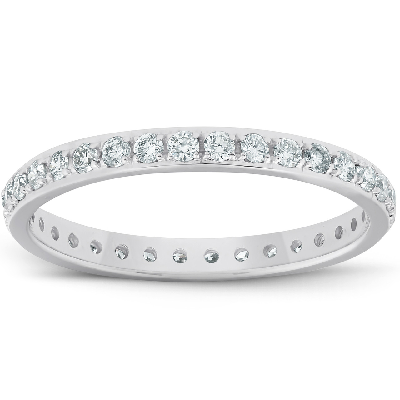 1/2ct Diamond Wedding Ring Womens Eternity Band 10k White Gold (I-J, I2-I3)