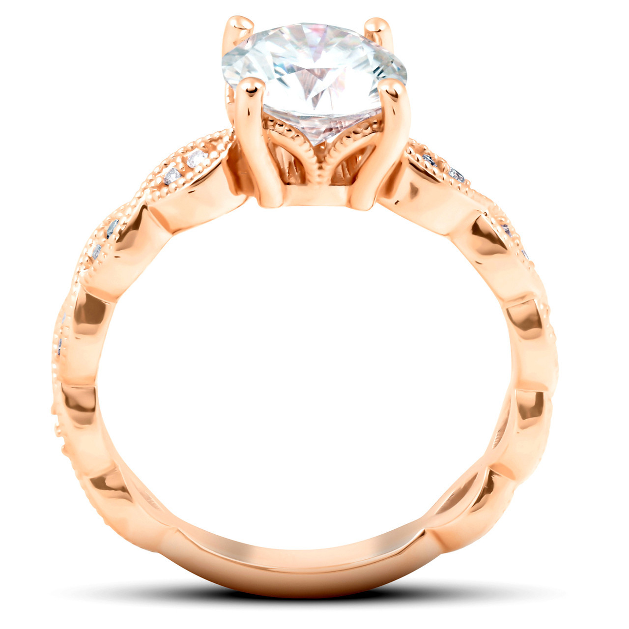 2 1/10Ct Diamond & Moissanite Vintage Engagement Ring 14k Rose Gold (G-H, VS) 2 1/10Ct Diamond & Moissanite Vintage Engagement Ring 14k Rose Gold (G-H, VS)