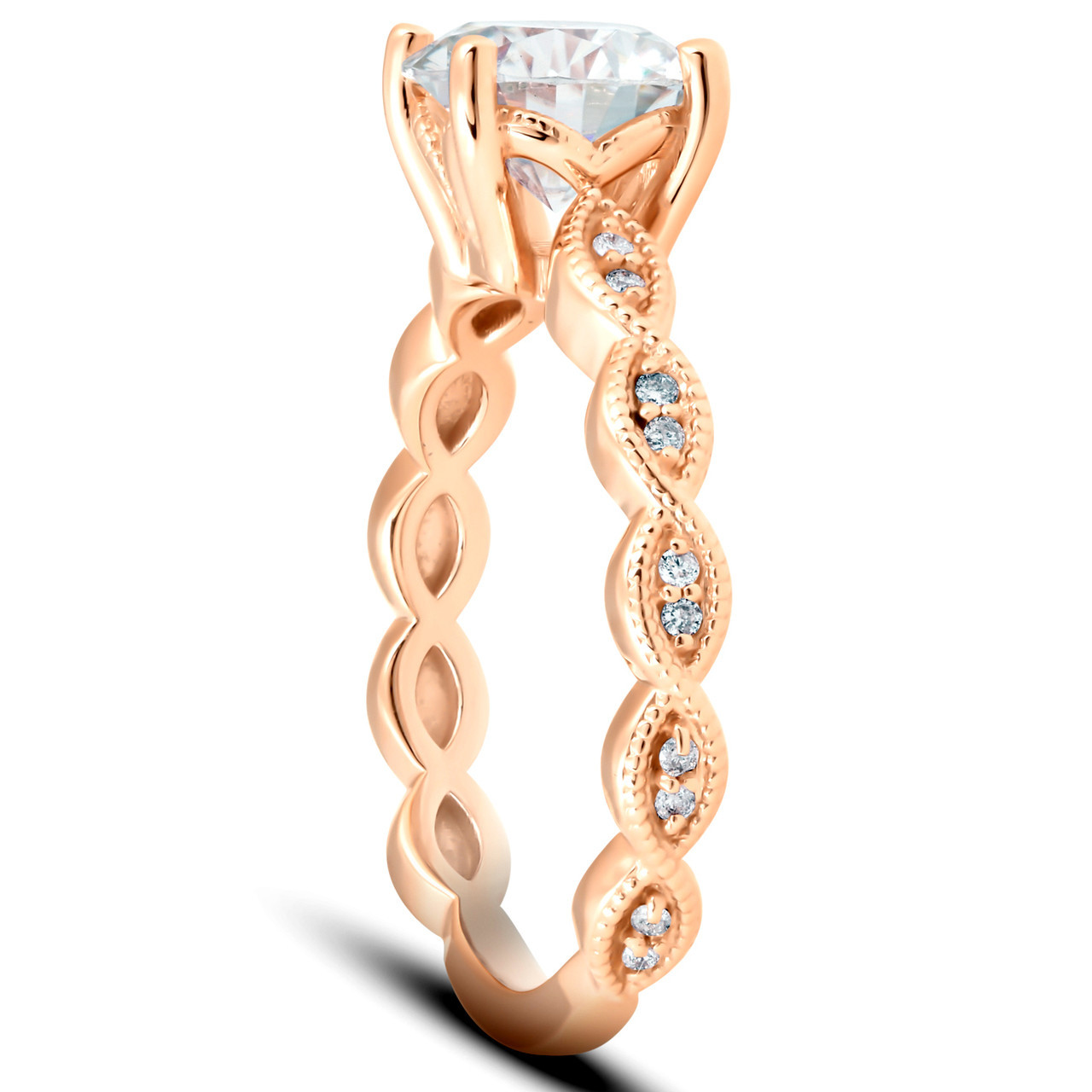 2 1/10Ct Diamond & Moissanite Vintage Engagement Ring 14k Rose Gold (G-H, VS) 2 1/10Ct Diamond & Moissanite Vintage Engagement Ring 14k Rose Gold (G-H, VS)