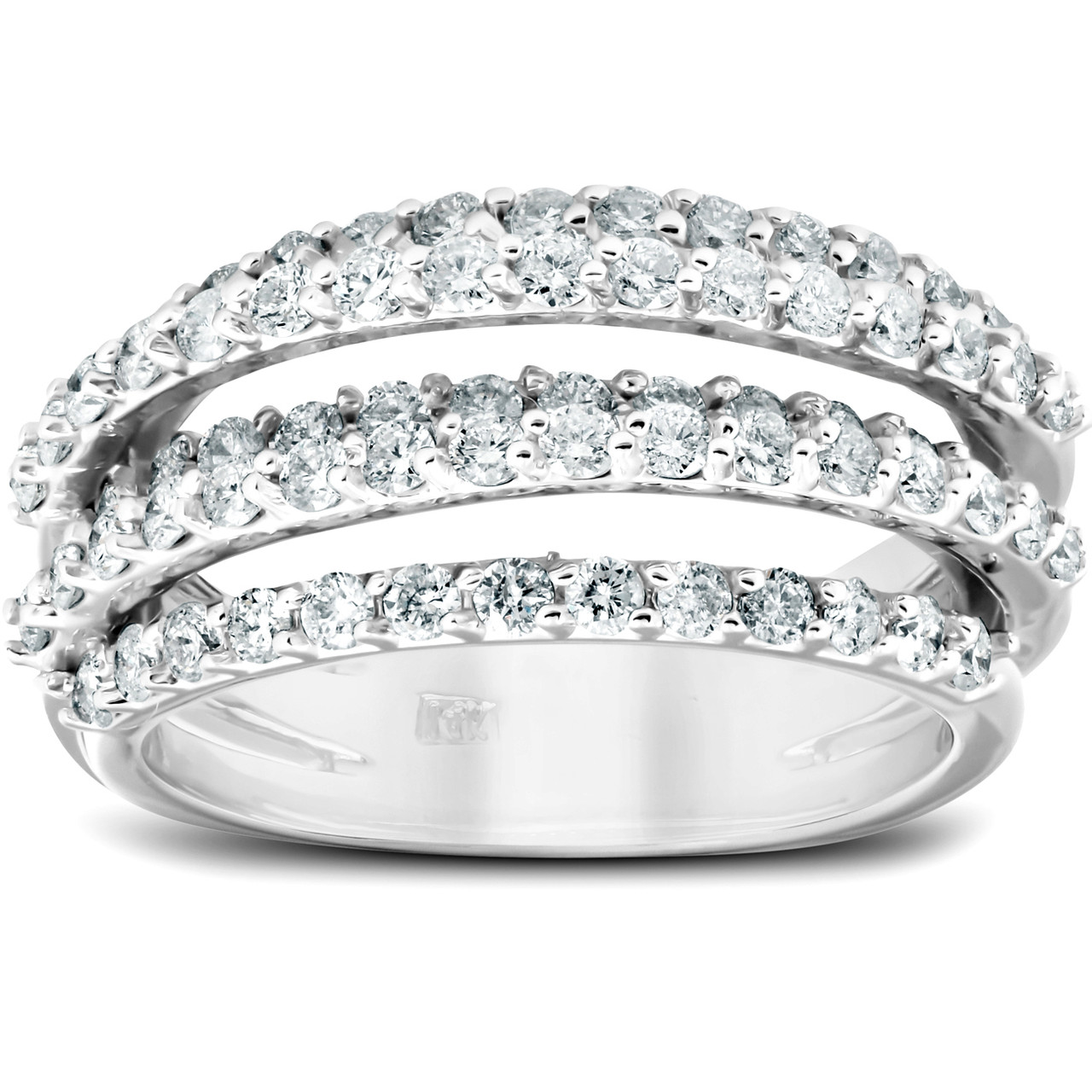 1 1/4 Ct Diamond Ring Womens Fashion Cocktail Multi Row Wide Band 14k White Gold (H-I, I1)