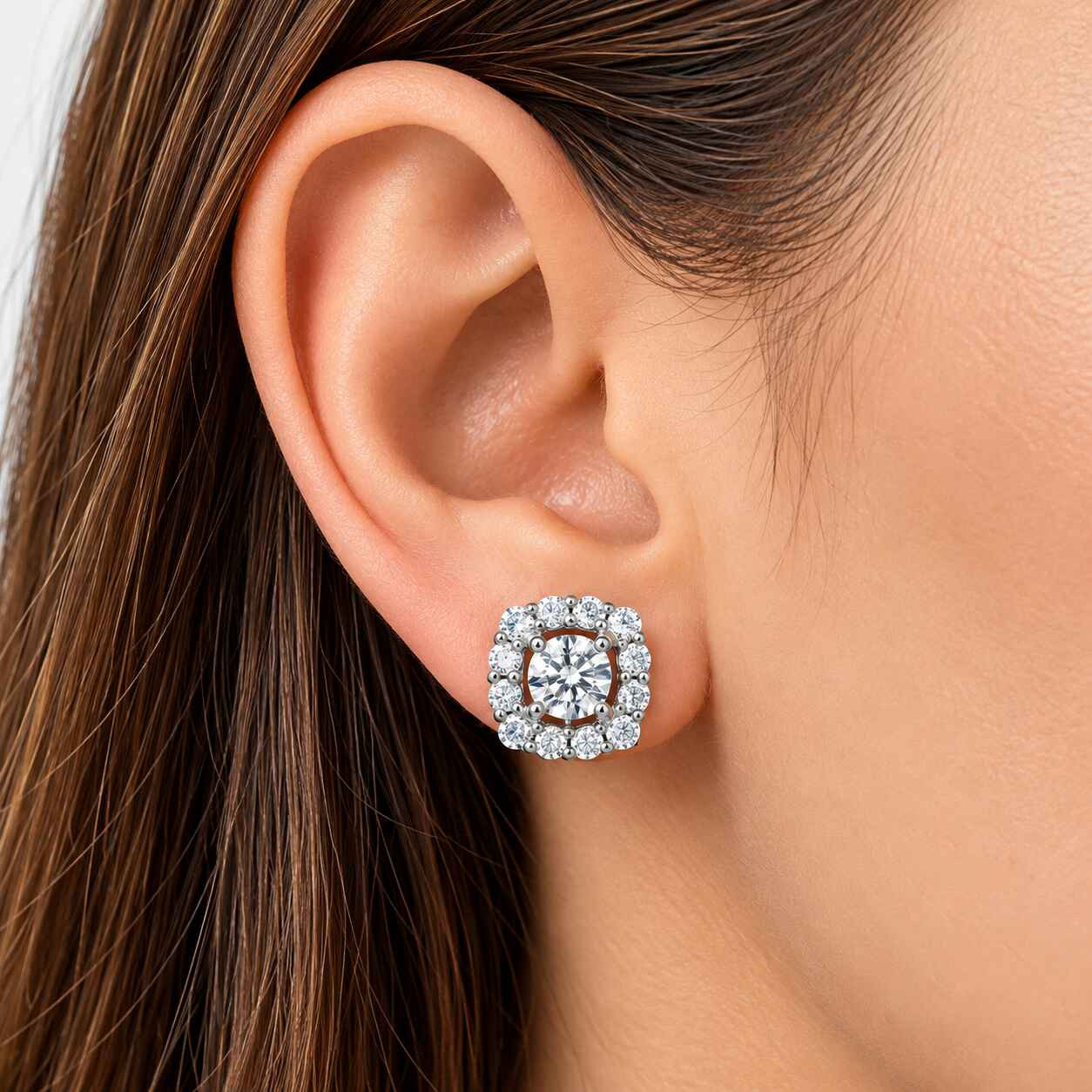 3/4 Ct Diamond Stud Earring Cushion Halo Jackets 14k White Gold (5-5.5mm) (G-H, I1)