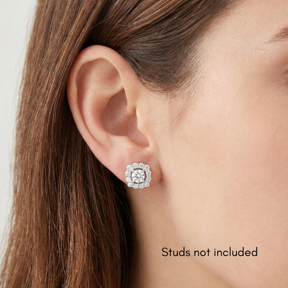 3/4 Ct Diamond Stud Earring Cushion Halo Jackets 14k White Gold (5-5.5mm) (G-H, I1)