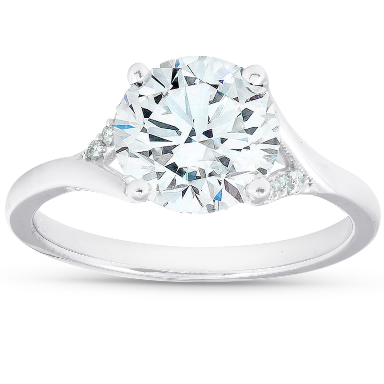 2 1/2 Ct Moissanite & Diamond Engagement Ring 14k White Gold (G-H, VS)