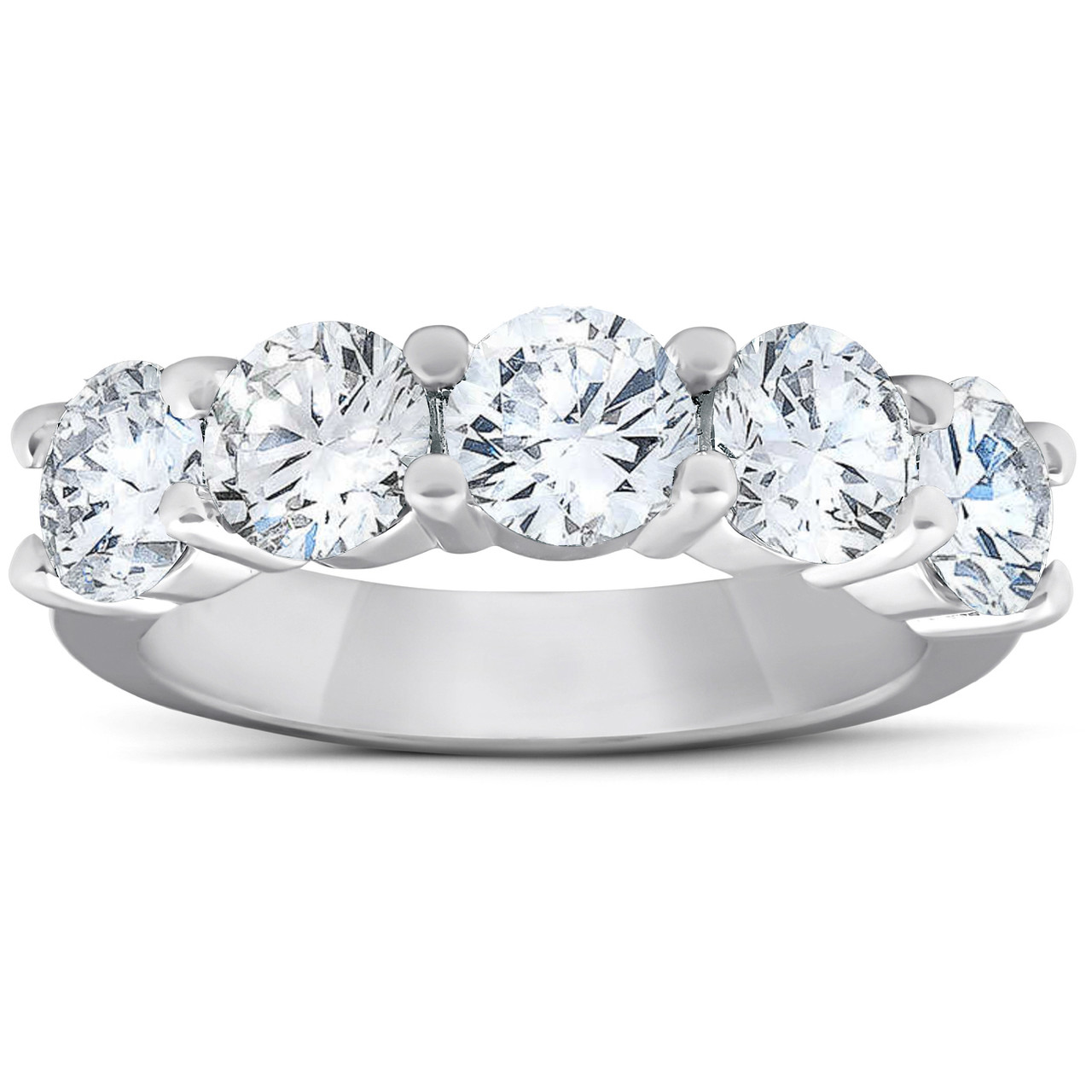 2 3/4 Ct Five Stone Diamond Wedding Ring 14k White Gold (H-I, I1) 2 3/4 Ct Five Stone Diamond Wedding Ring 14k White Gold (H-I, I1)