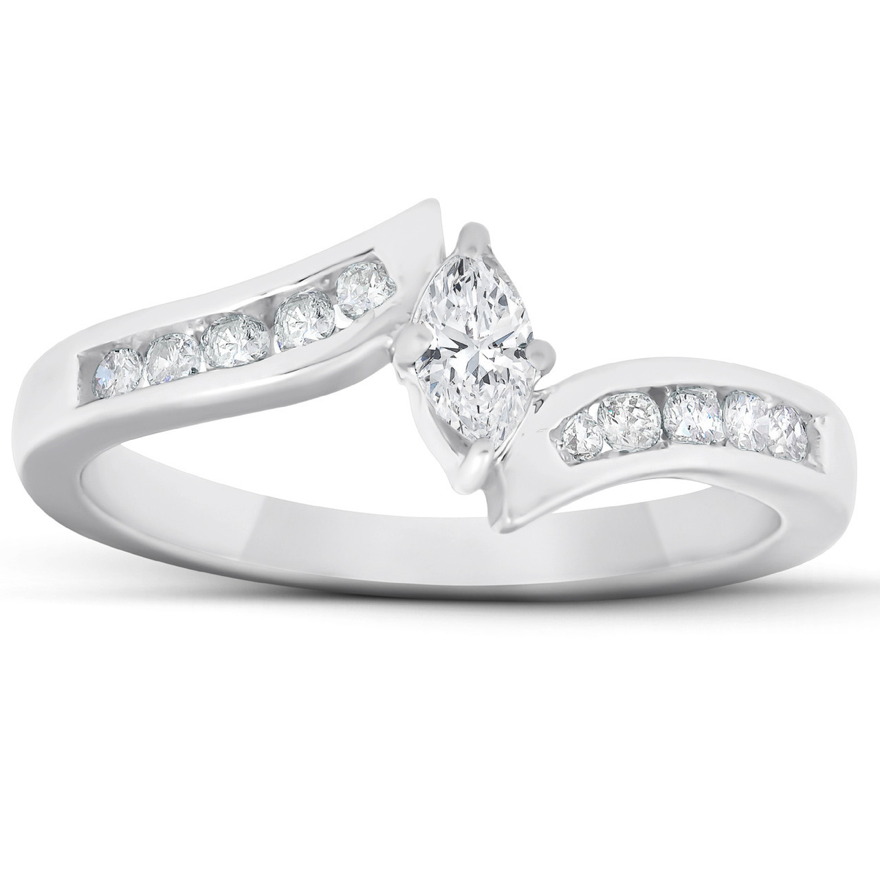 1/2 Ct Marquise Diamond Engagement Trio Wedding Ring Set 10k White Gold (H-I, I1)