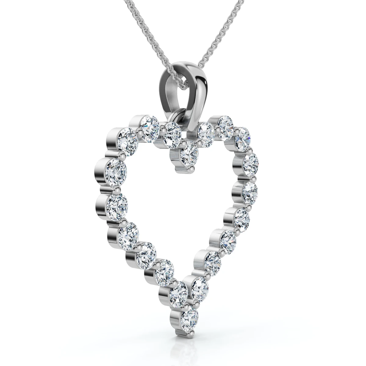 1ct Diamond Heart Shaped Pendant 14K White Gold New (G-H, I1)