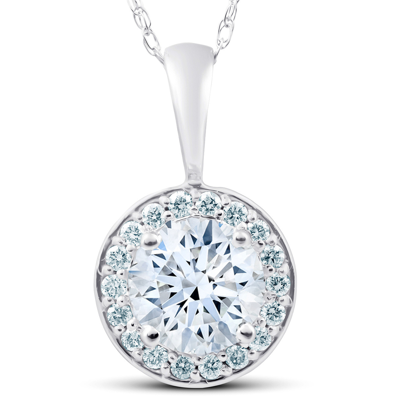 1.25 Ct Moissanite & Diamond Halo Pendant 14k White Gold (G-H, VS)