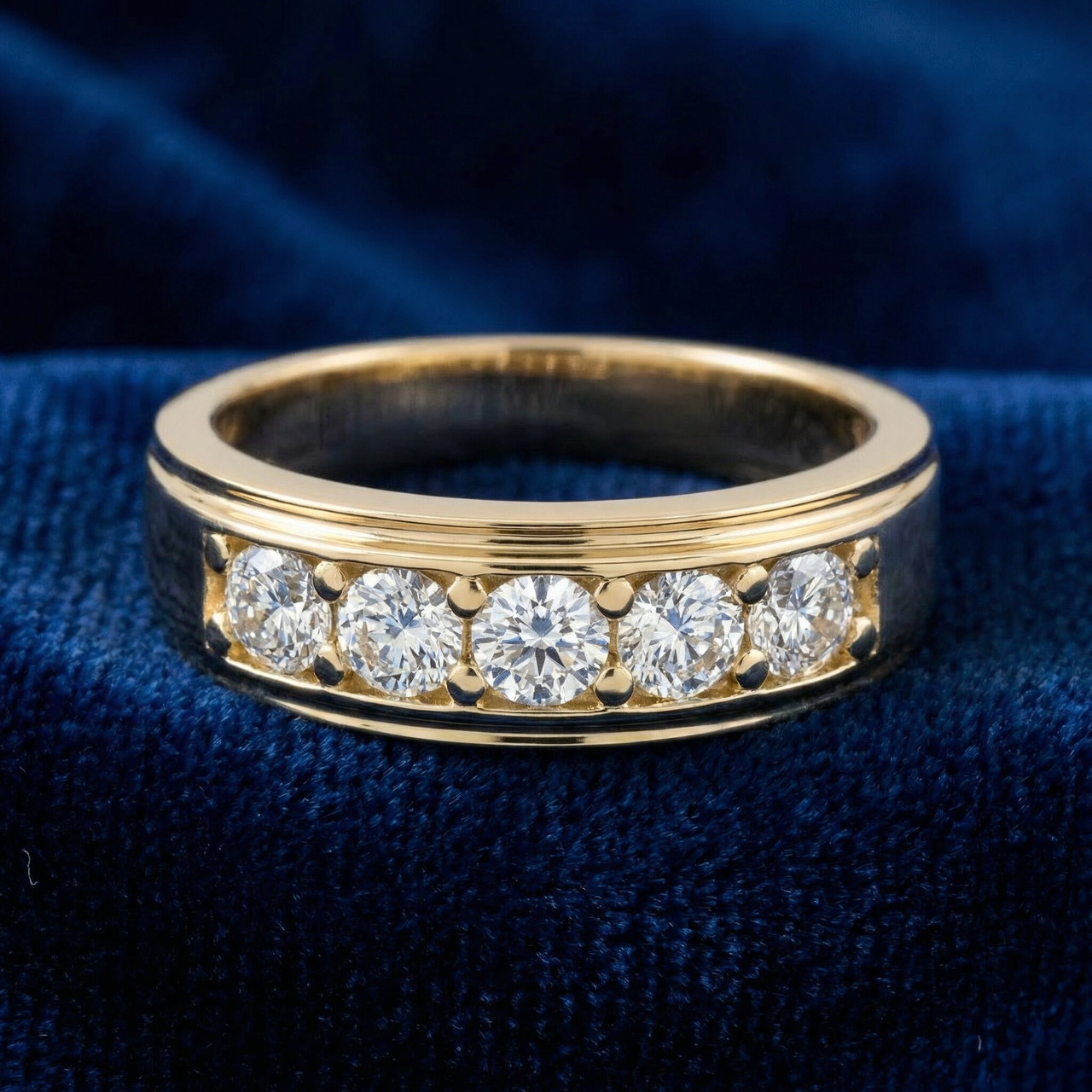 1 Ct Diamond Ring Mens High Polished 14k Yellow Gold Wedding Anniversary Band (H-I, I1)