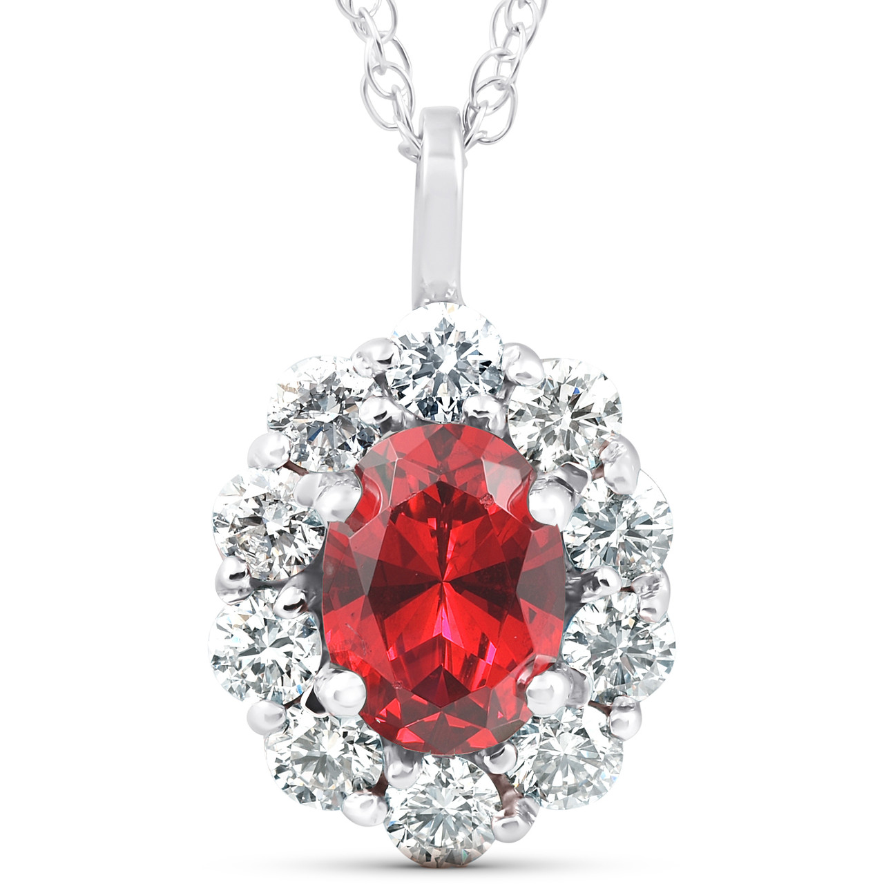 1 3/4ct Ruby & Genuine Diamond Halo Pendant 14K White Gold (G-H, I1)