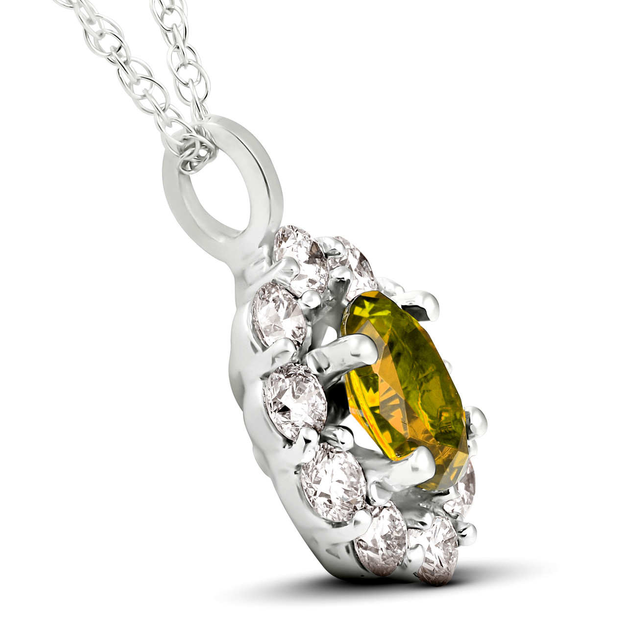 1 3/4ct Oval Citrine & Genuine Diamond Halo Pendant 14K White Gold (G-H, I1)