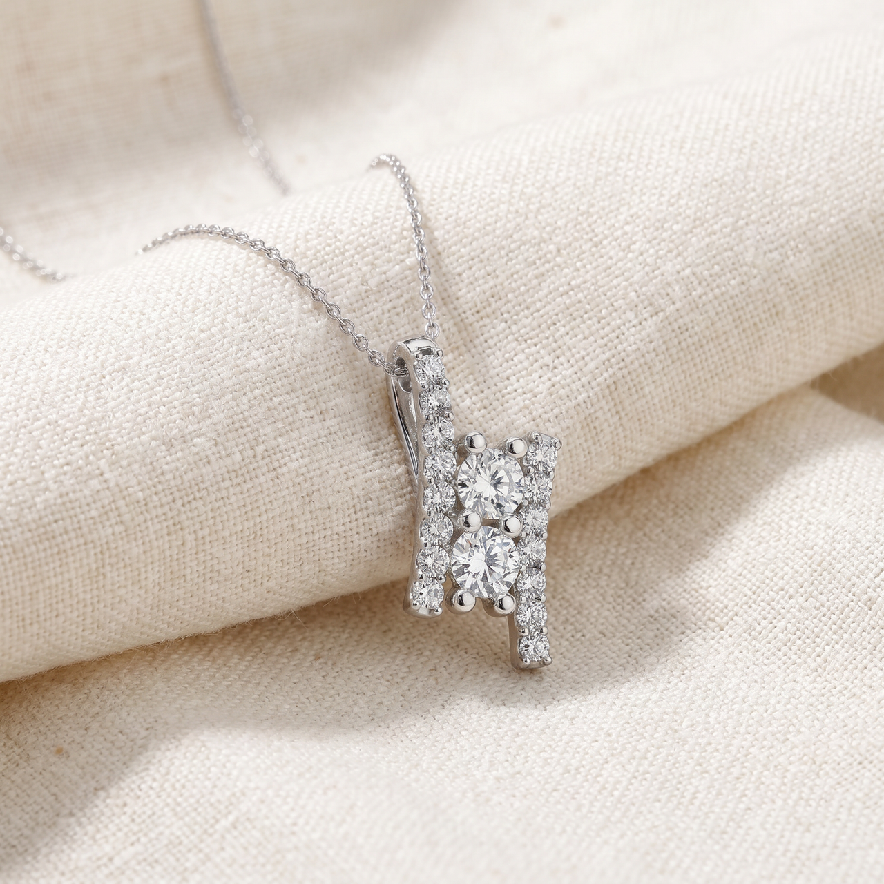 1/2Ct Forever Us Two Stone Diamond Pendant 14K White Gold 3/4" Tall (I-J, I1)