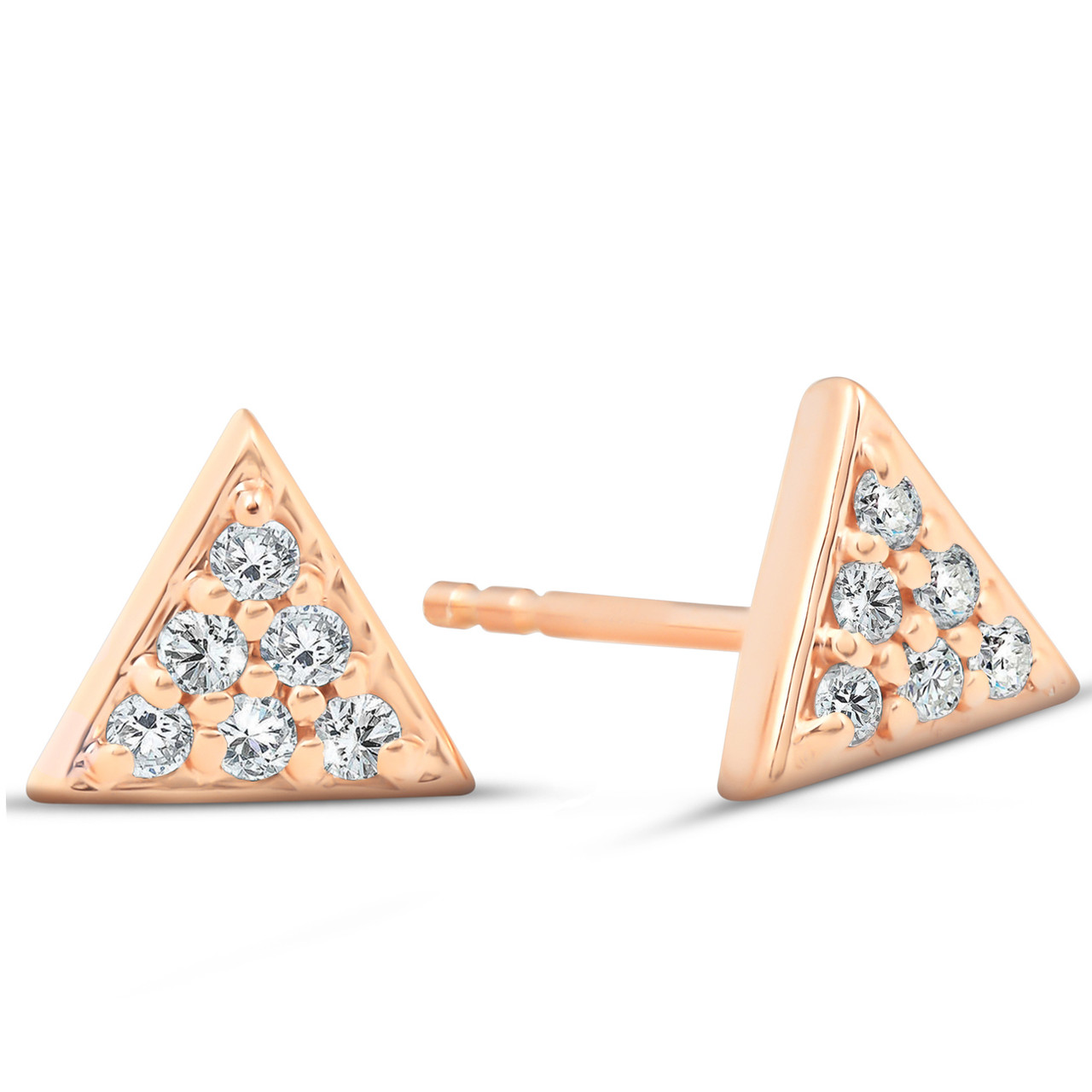 14k Rose Gold Triangle Pave 1/10Ct Diamond Studs Womens Earrings (G-H, VS)