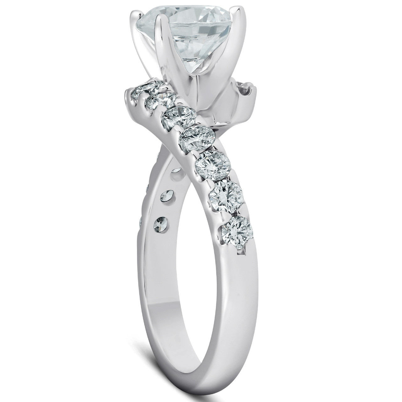 2 1/3 Ct Diamond & Moissanite Engagement Ring Twisted Accent Band 14k White Gold (G-H, VS)