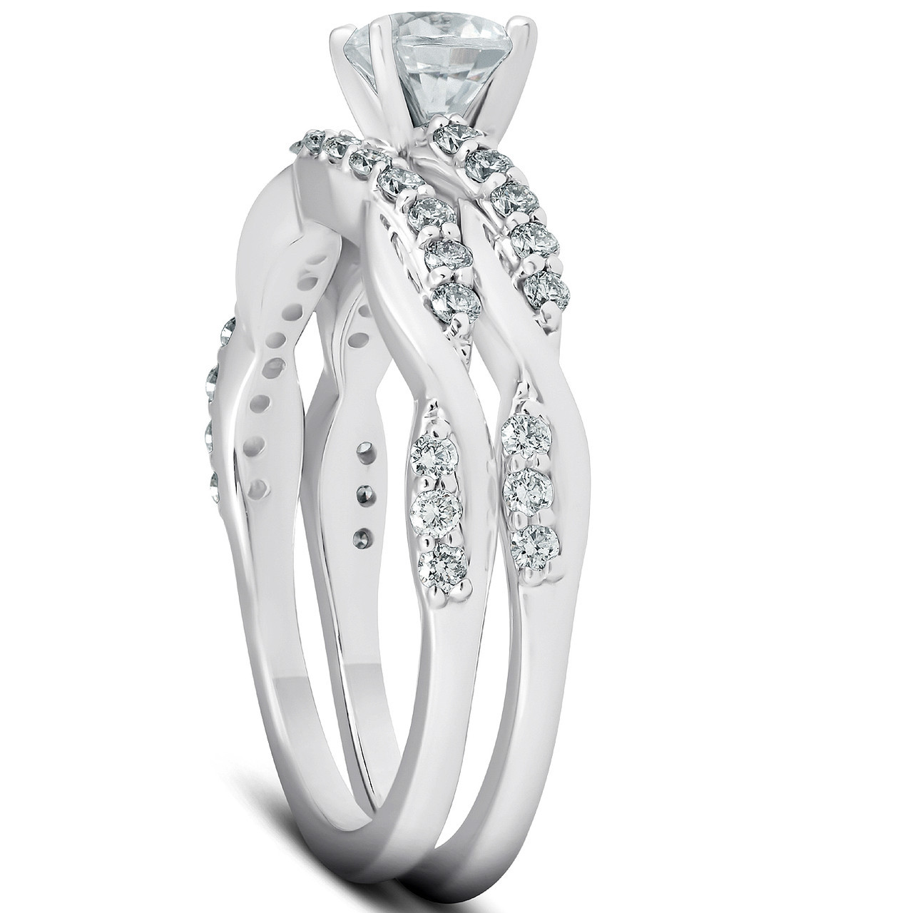 3/4Ct Diamond Infinity Engagement Ring Set 14k White Gold Maching Woven Band (H-I, I1)