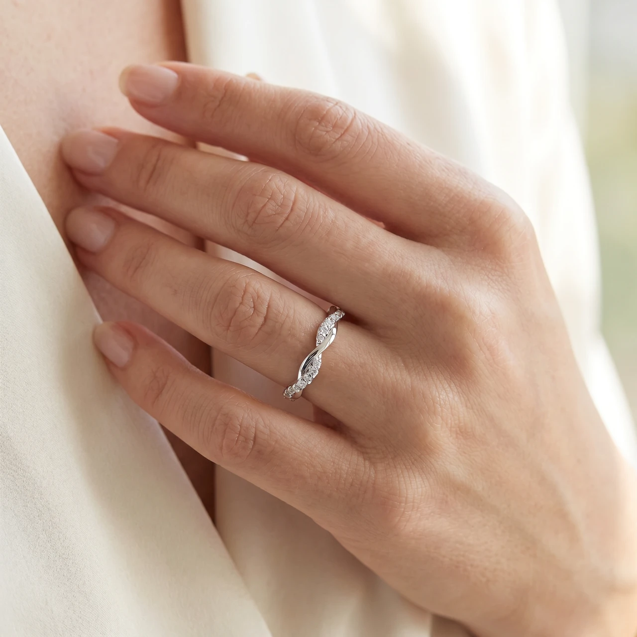 1/5Ct Diamond Infinity Wedding Ring Womens 14k White Gold Interwoven Stack Band (H-I, I1)