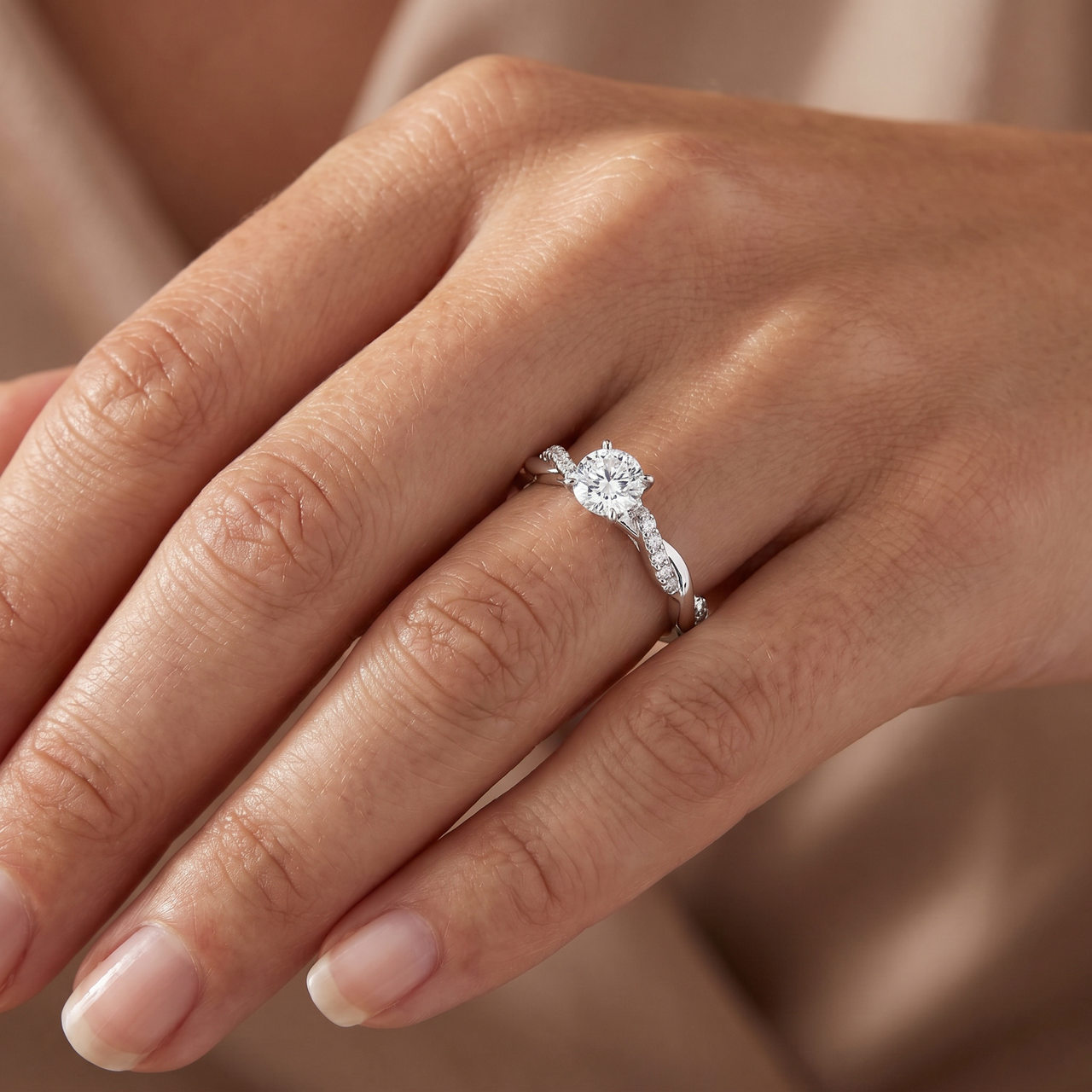 1/2Ct Diamond Infinity Engagement Ring Womens 14k White Gold Interwoven Band (H-I, I1)