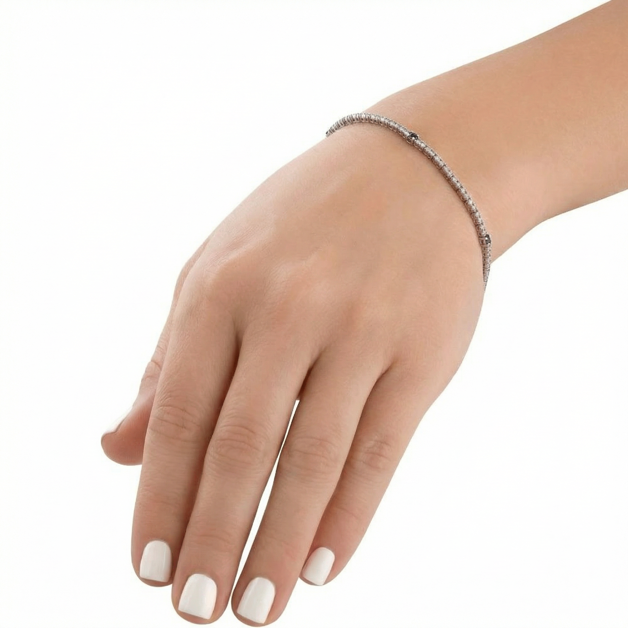 1 1/10 Ct Diamond & Blue Sapphire Tennis Bracelet 14k White Gold 7" Lab Grown (G-H, VS)