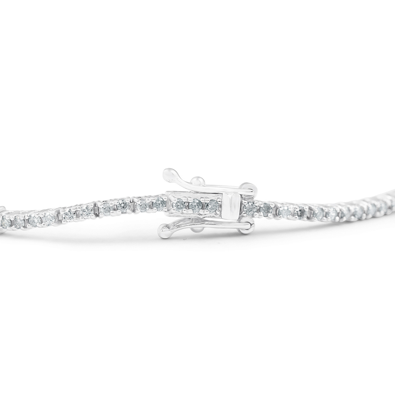 1 1/10 Ct Diamond & Blue Sapphire Tennis Bracelet 14k White Gold 7" Lab Grown (G-H, VS)